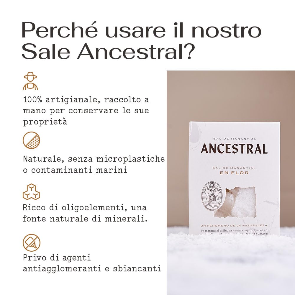 Fiocchi di sale 100% biologici - Fleur de Sel non raffinato e privo di microplastiche. Raccolto a mano da una sorgente nei Pirenei spagnoli. Ricco di minerali. Ideale per un tocco gourmet.