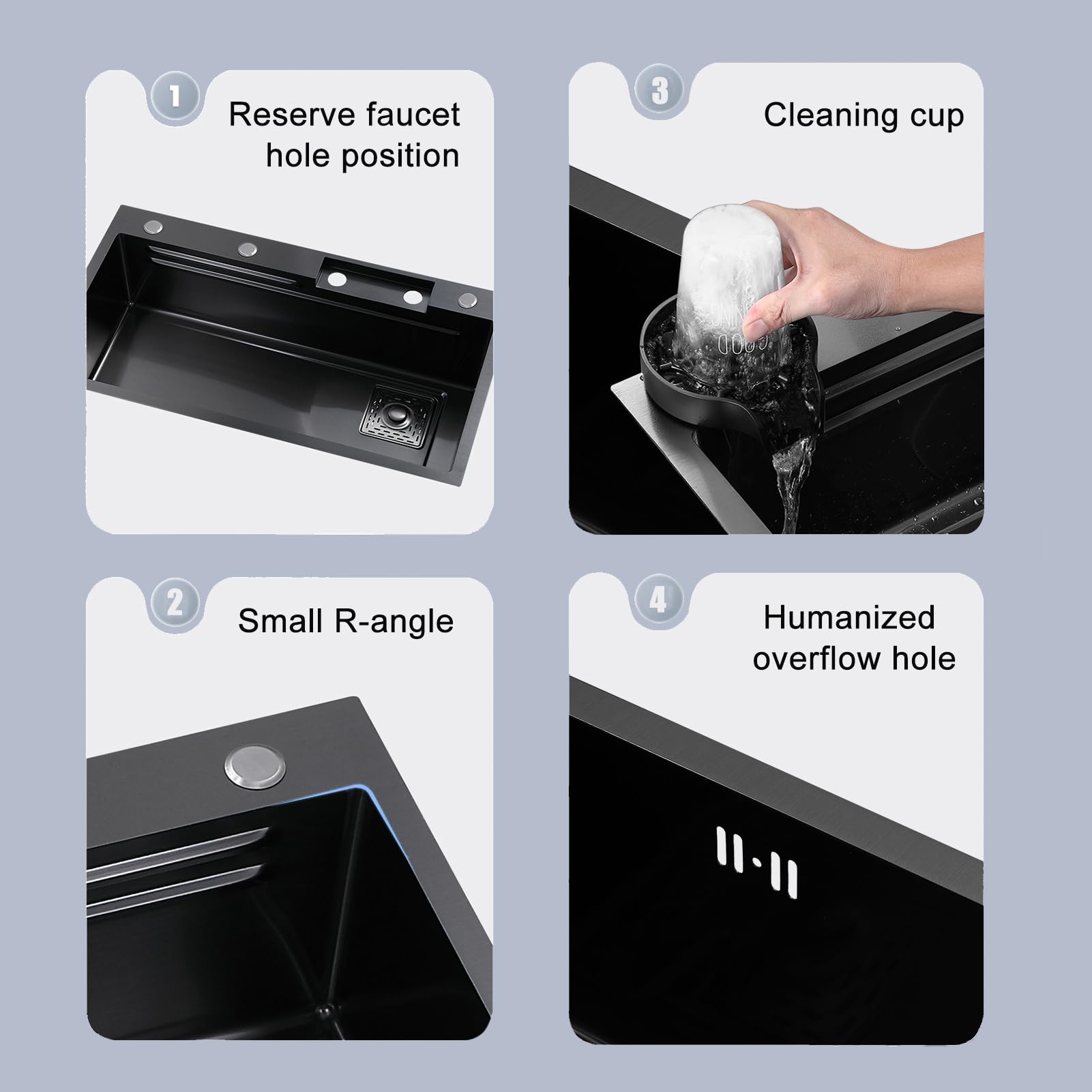 Lavello da Cucina,lavello Cucina a Cascata,Vasca Singola,in Acciaio Inox,Multifunzione,da Incasso/sottotop,lavabo Nero con Accessori Estraibili,Posto di Lavoro (60 * 45cm)