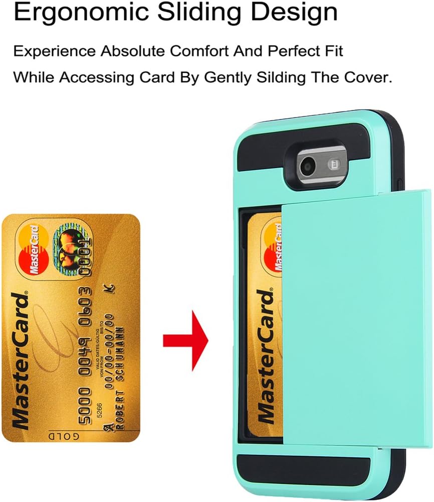 Galaxy J3 Emerge Case, Galaxy Express/Amp Prime 2 Case,J3 Prime Case, Ueokeird Hybrid Armor Shockproof Protective Wallet Case Cover with Credit Card Slots Holder for Samsung Galaxy J3 2017 (Mint)