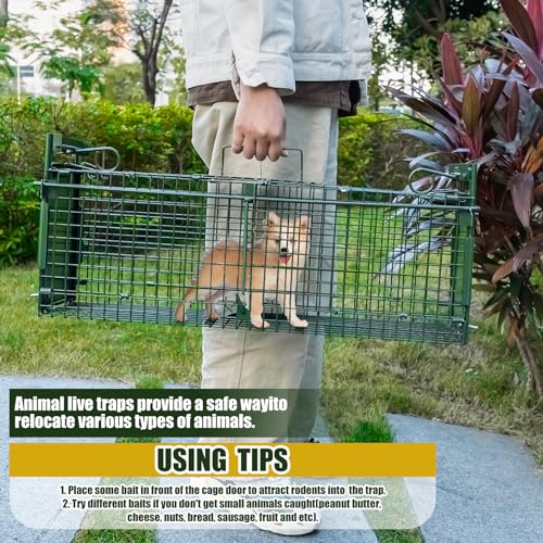 Kittmip 2 Door Live Animal Trap 23.8\" x 7.7\" x 10.8\" Catch and Release Live Mouse Trap Cat Trap Cage for Rat Mice Rabbit Outdoor Squirrel Beavers Small Dogs Armadillos Nutria Groundhogs Hamsters