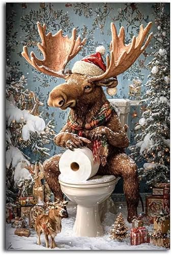 Miniatura 18 de NTEUMM Arte de Pared Navideño Decoración de Pared de Muñeco de Nieve Muñeco de Nieve en el Inodoro Imágenes Navideñas Decoraciones del Hogar Pintura