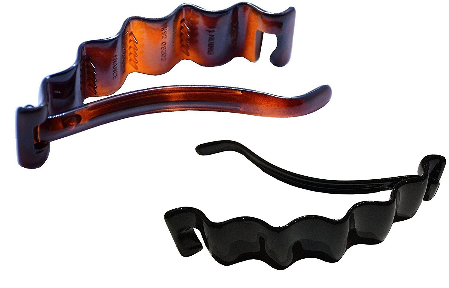 Parcelona French Crinkled Tortoise Shell and Black 4 3/4" Hair Clip Metal-Free Celluloid Acetate Barrette for Long to Thick Hair Non-Slip, Durable