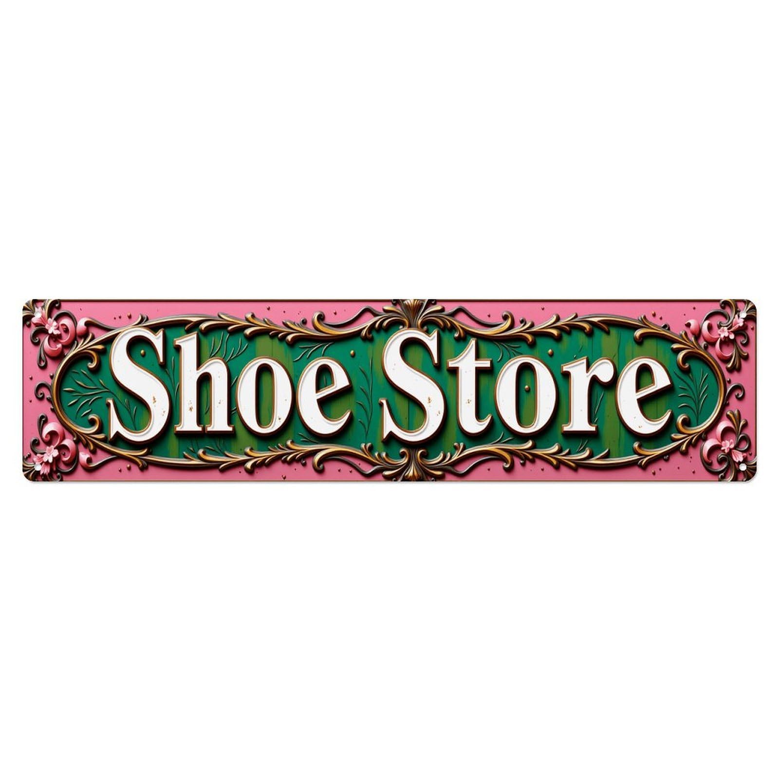 Floral Ornate Green Pink Border Vintage Metal Tin Sign Retro Wall Decor for Home Bar Garage Cafe, Indoor & Outdoor Decorative，Metal Poster, 4x16 Inch