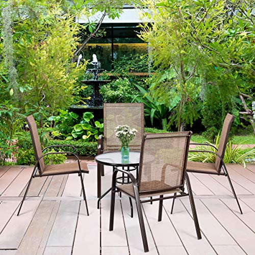 Image of Giantex 4 Piece Patio Chairs, Outdoor Camping Chairs with Breathable Fabric, Set of 4 Garden Chairs with Armrest High Backrest for Garden Patio Pool Beach Yard Space Saving, Brown