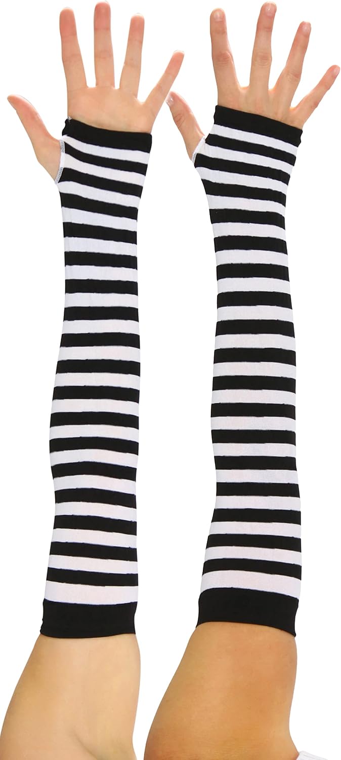 ToBeInStyle Women's Striped Nylon Arm-Length Warmers Fingerless Gloves