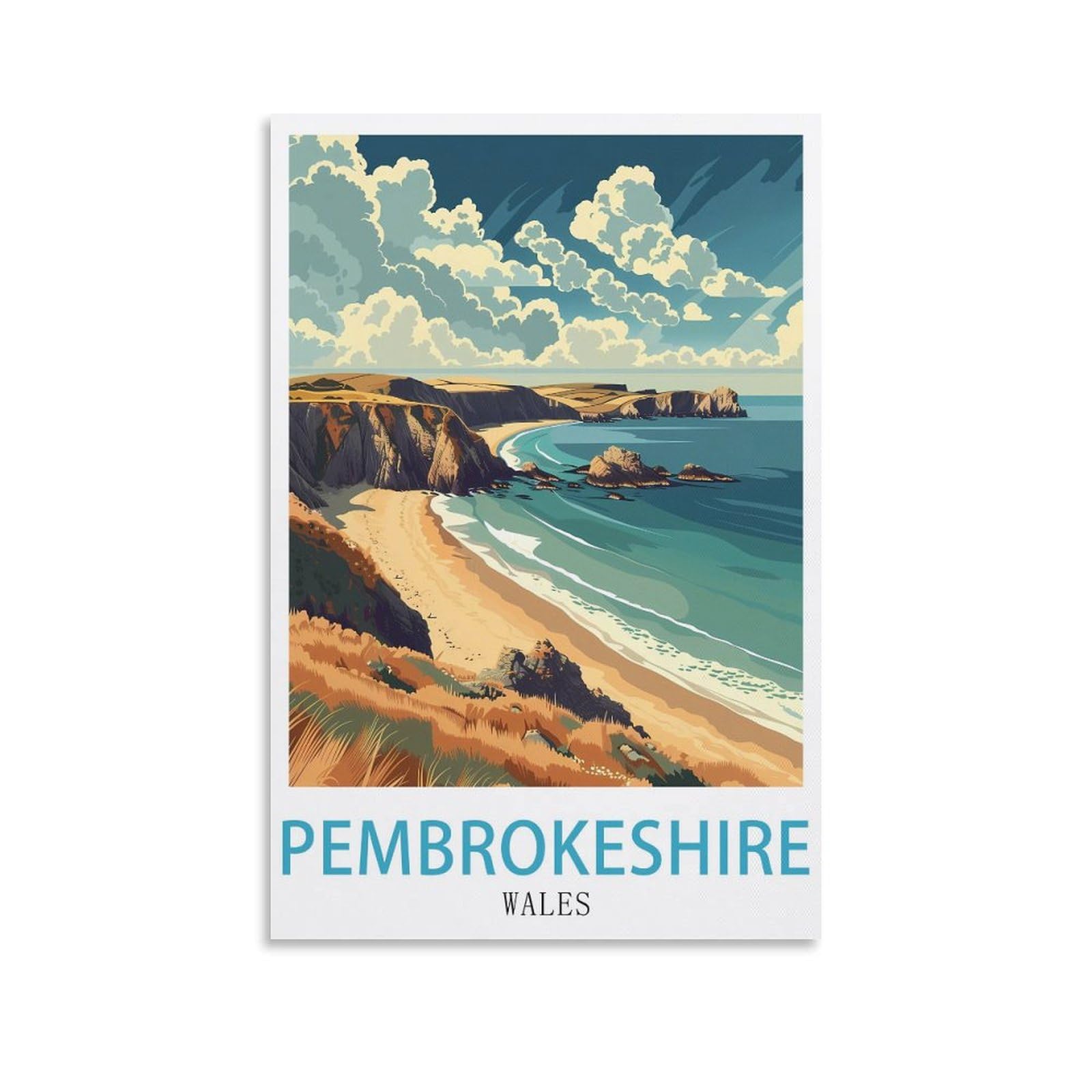 LNUYITR Pembrokeshire Wales Vintage Travel Posters 12x18inch(30x45cm) Canvas Art Posters And Wall Art Picture Prints Modern Home Bedroom Decor Posters