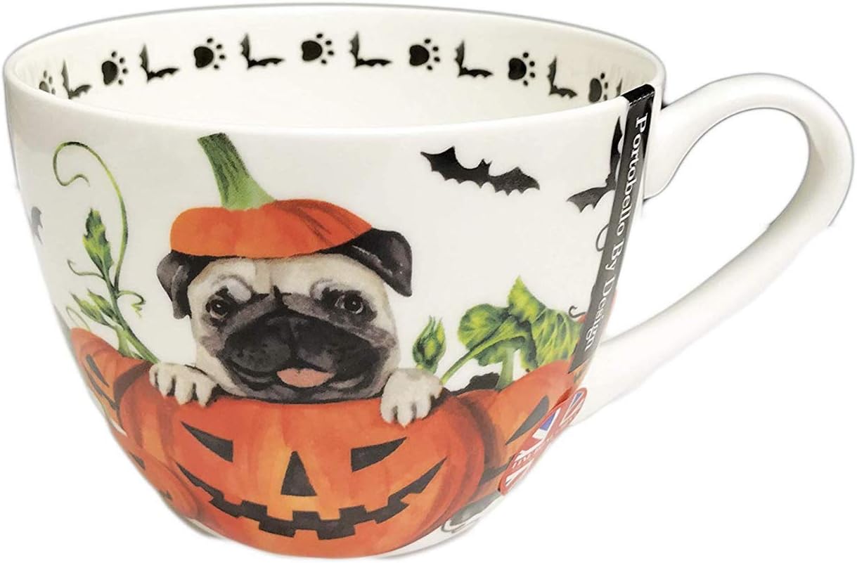 Portobello By Design Halloween Pug and Pumpkin Fine Bone China Mug