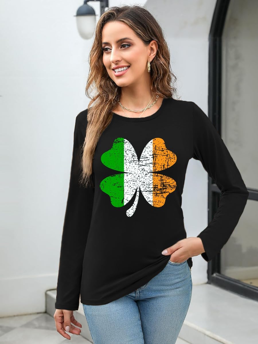 St Patricks Day Shirt Women Lucky Irish Shamrock Clover Long Sleeve Happy St Patrick’s Day Print Tshirts - Image 2