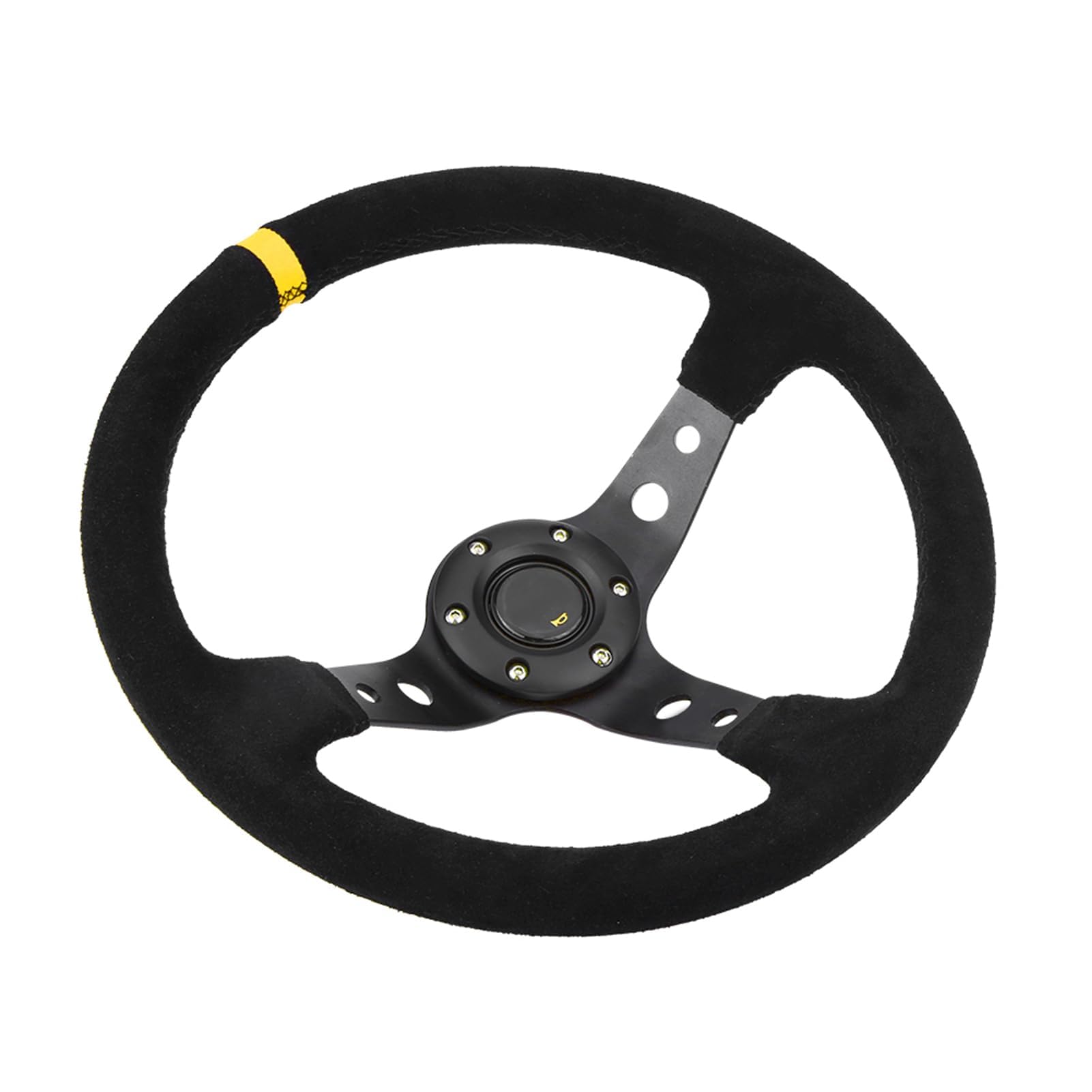 Ejoyous Volante de Carreras Universal de 14 Pulgadas, Marco de Aluminio, Cuero Napped, Agarre Fuerte para Coches y Vehículos de Carreras (YELLOW)