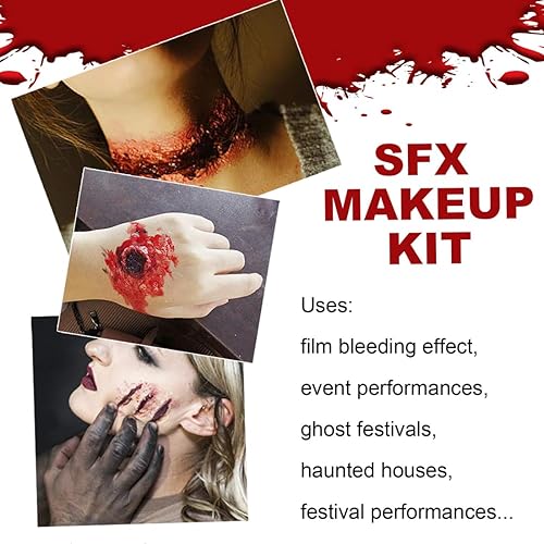 Miniatura 4 de SOVONCARE Scar Wax SFX - Kit de maquillaje en aerosol de sangre falsa de Halloween, kit de maquillaje de efectos especiales, 3 esponjas de punteo,