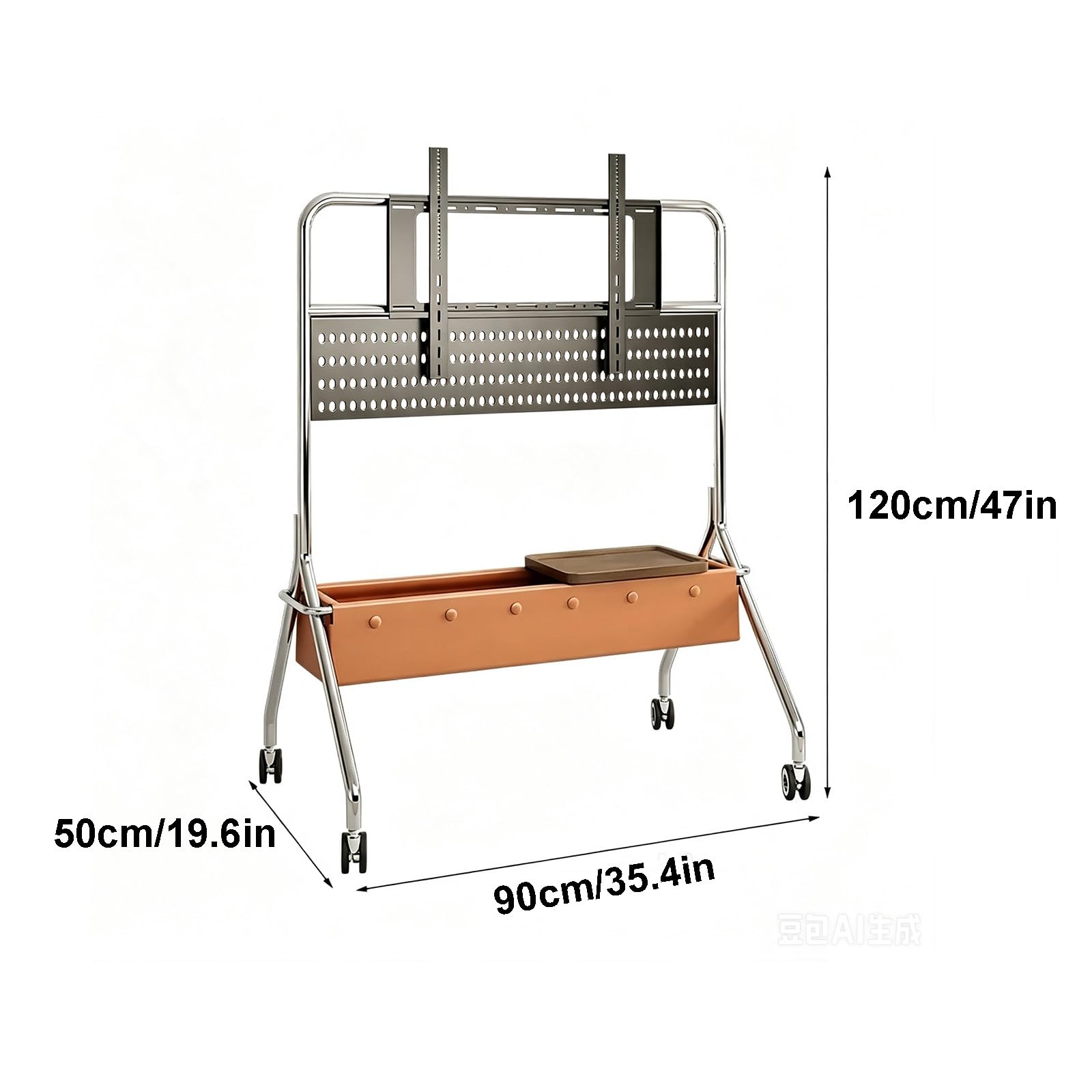 Supporto TV Mobile su Ruote, Supporto TV da Pavimento | Acciaio Inossidabile, Ruote Bloccabili, per Televisori da 40–75 Pollici(Brown)