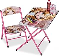 Conjunto Mesa e Cadeira Infantil Dobrável – Mesa de Atividades para Desenho, Estudo e Brincadeiras | Ideal para Crianças (ROSA)