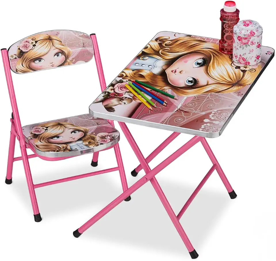 Conjunto Mesa e Cadeira Infantil Dobrável – Mesa de Atividades para Desenho, Estudo e Brincadeiras | Ideal para Crianças (ROSA)