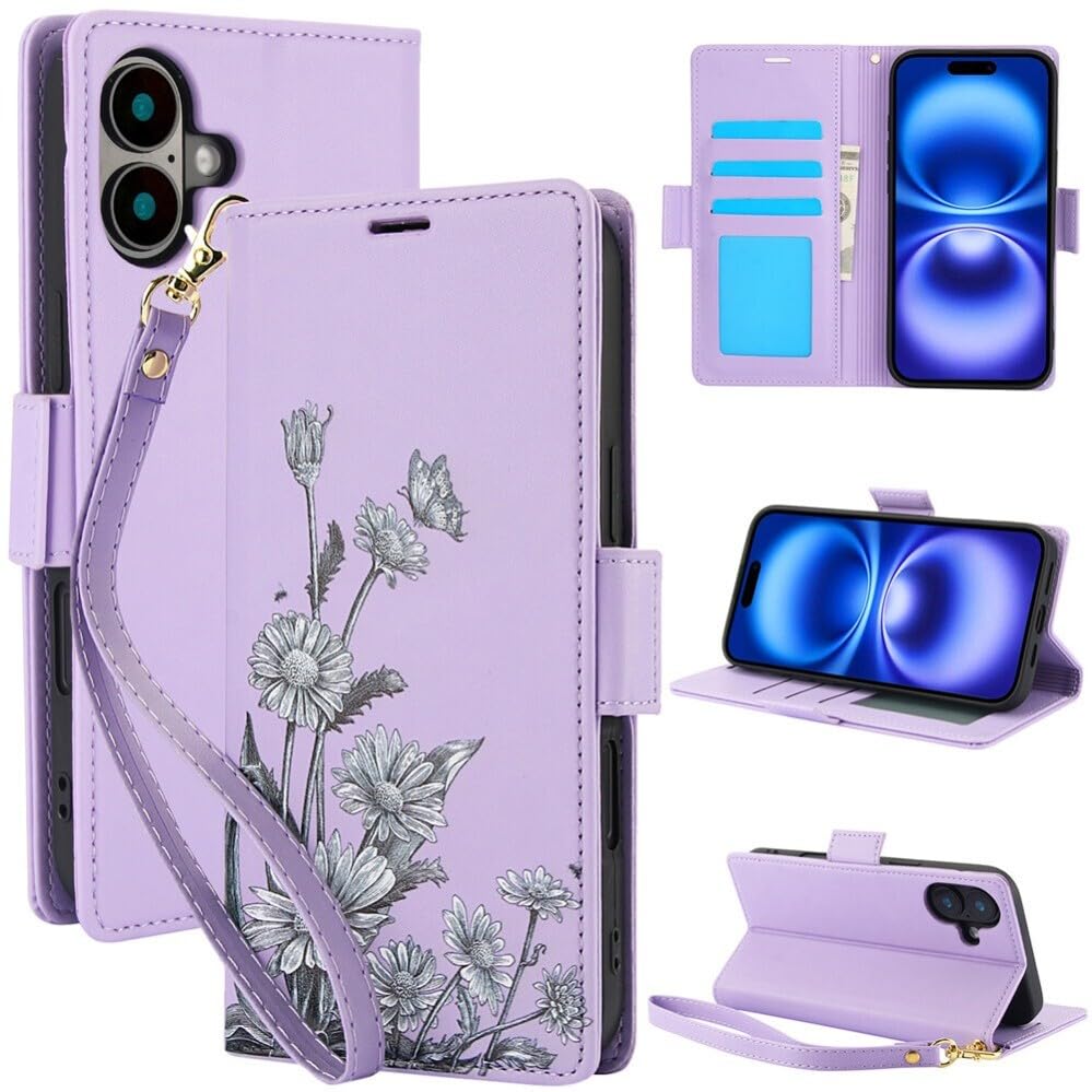 Étui iPhone XR violet clair pochette portefeuille en cuir floral