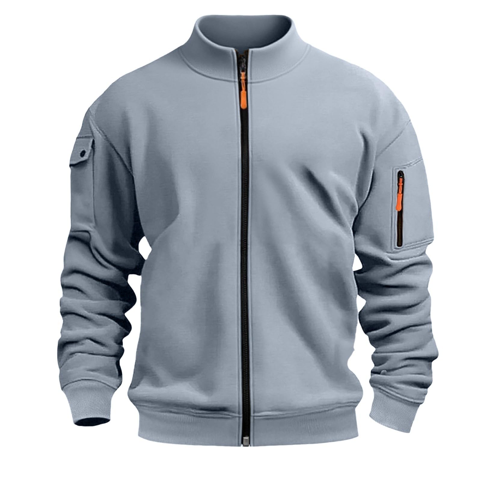 Generico Sudadera con Cremallera Hombre Sin Capucha Invierno Casual Chaqueta Deportiva Militar Sudaderas con Cremallera Ligera Manga Larga Sweatshirt con Bolsillos Vintage Trekking Chaqueta de Trabajo