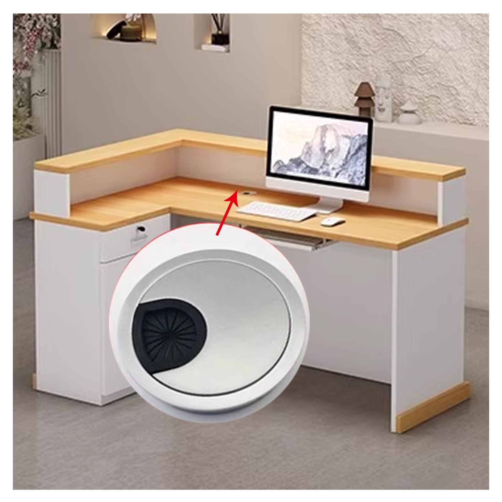 Moderno escritorio de recepción en forma de L con almacenamiento seguro, elegante estación de trabajo para vestíbulos, salones, tiendas minoristas y oficinas en casa - 140 x 60 x 99,8 cm