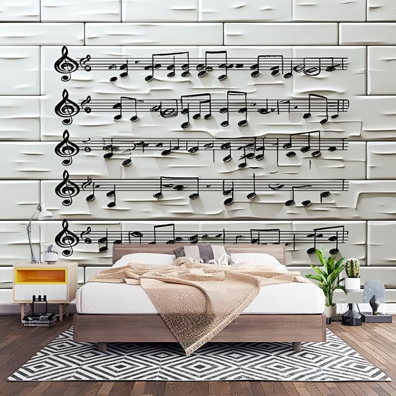 Papier peint intissé blanc 300x210 décor notes de musique géométriques haut de gamme - 3