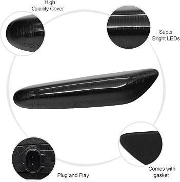 Front Sequential LED Side Marker Turn Signal Lights Compatible with 2003-2013 E60 E61 E90 E91 E92 E93 E81 E87 E82 E88 E83 X3 328i 325i 135i 128i 325xi (White Light,Smoked Lens)