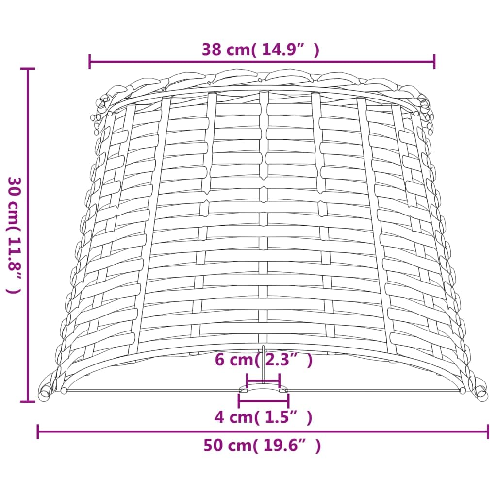 Paralume in vimini, diametro 50 x 30 cm, rotondo, per lampada da soffitto e lampada da tavolo, attacco E27, stile rustico boho, marrone