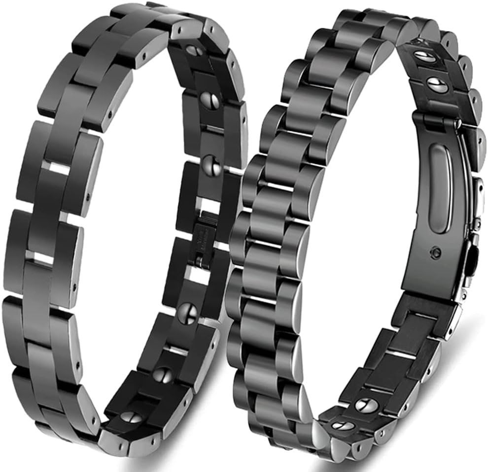 Vicmag 2PCS Lymph Drainage Magnetic Bracelets for Men Imagineitem Lymph Detox Anti Swelling Bracelet Titanium Steel Magnet Therapy for Arthritis Pain Relief Carpal Tunnel Joint