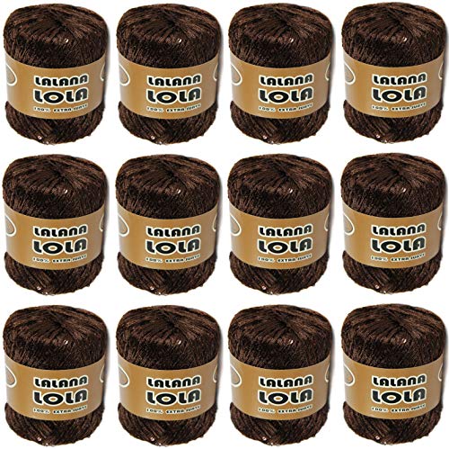 Hilo de LENTEJUELAS BRILLANTES ovillo para mezclar con lana para Tejer Crochet Ganchillo o Punto Torrijo LOLA 25g, | 12 Unidades, Color 2333 MARRON