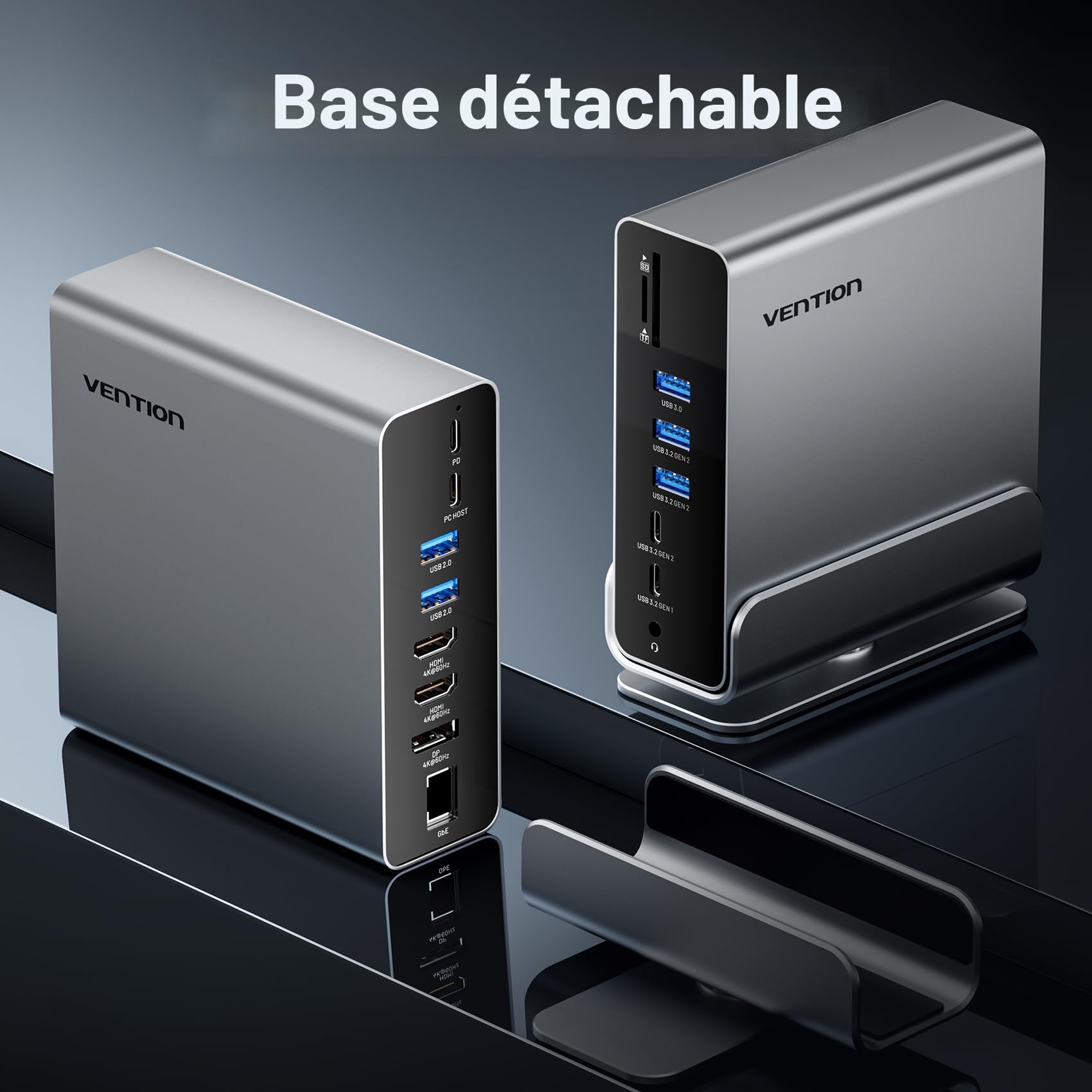 VENTION Station d'accueil USB C 15 en 1 Triple Moniteur pour Ordinateur Portable Dock USB C avec Double 4K@60Hz HDMI, 4K@60Hz DP, 10Gbps USB Ports, RJ45, Audio, SD/TF, PD100W, Noir