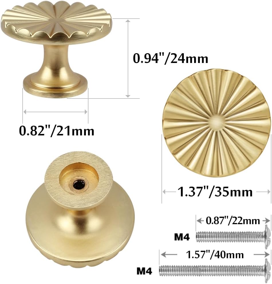 10 Pack 1-1/3 inch Gold Cabinet Knobs Drawer Pulls Kitchen Cabinet Handles for Dresser Drawers