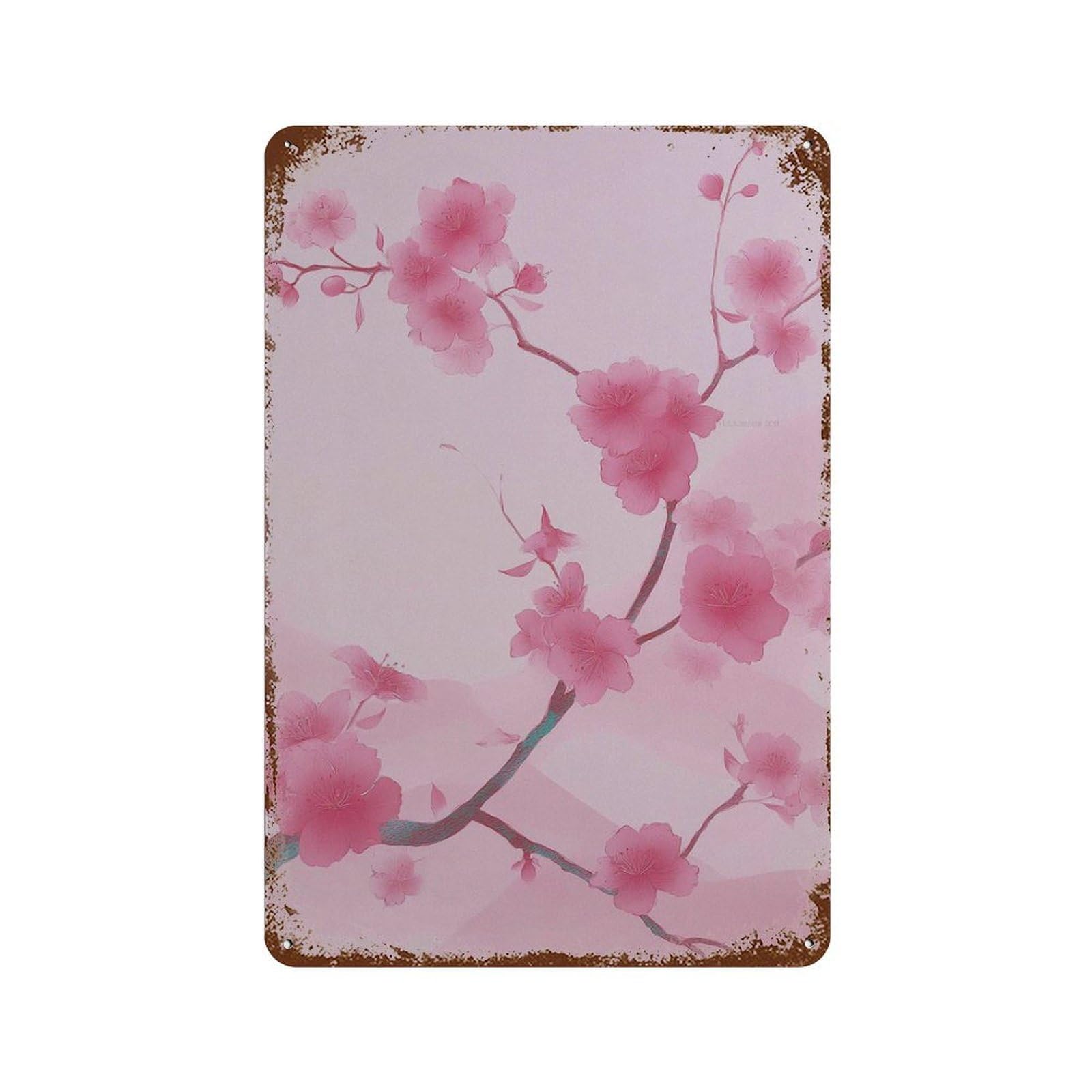 xiaoxiaoshen Pink Cherry Blossom Japanese Floral Sakura Minimal Living Room Style Wall Decor Art Metal Tin Poster Modern Home Decor Art Home Bar Shop Decorations Vintage Sign 30x20cm