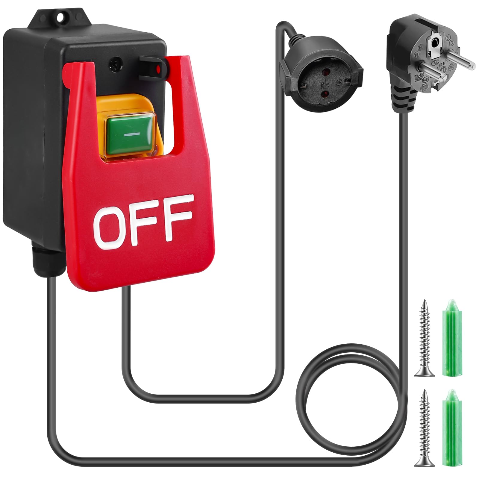 Interrupteur Marche/Arrêt Monophasé 250V de Sécurité - Arrêt d'Urgence avec Prise, Tension Zéro, Pression Électromagnétique