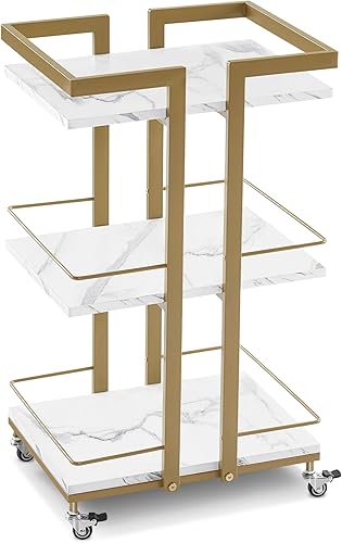 BarberPub Carrito de salón utilitario, carrito de peluquería con ruedas de almacenamiento de metal, carrito de esteticista dorado, carrito facial