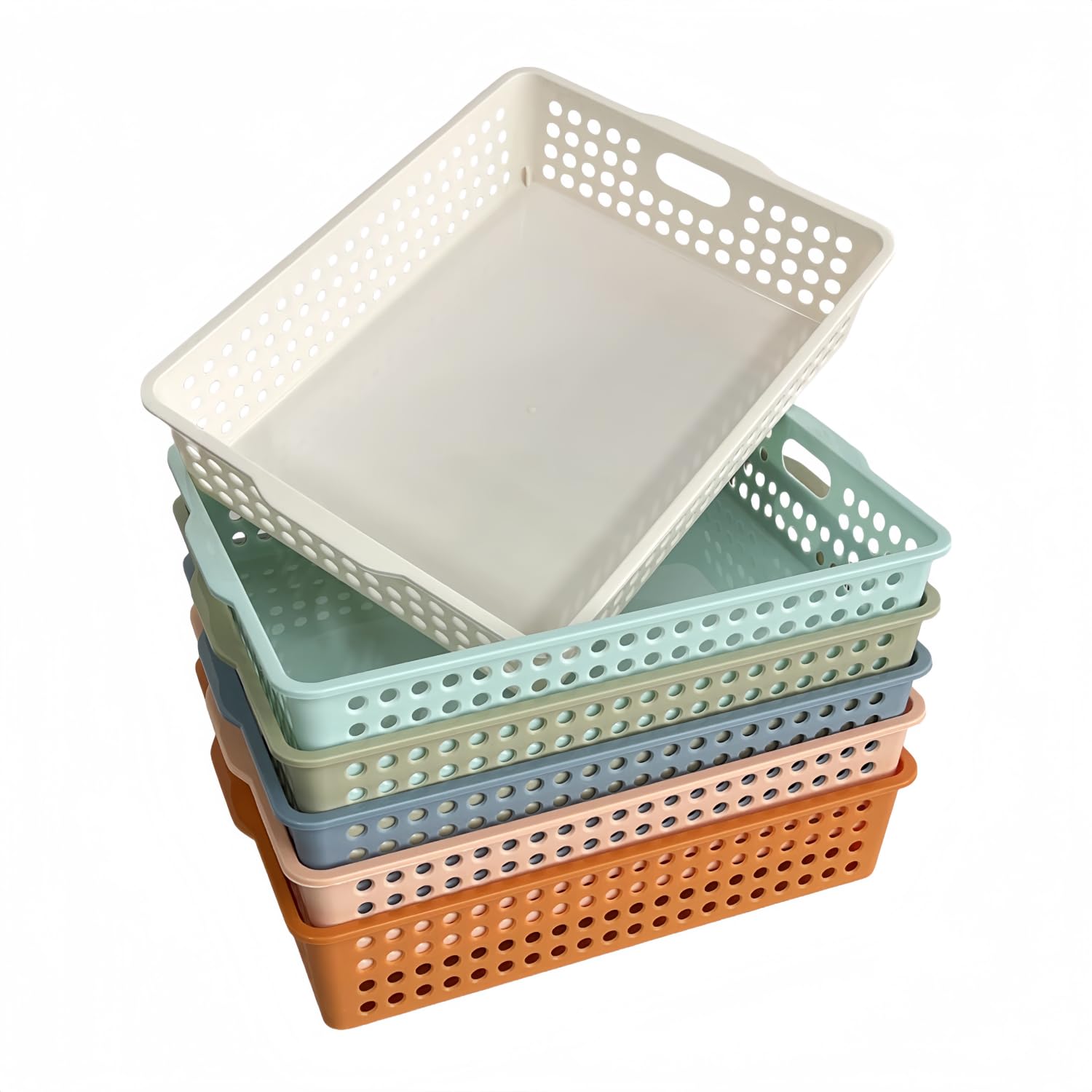 RAUVOLFIA 6 Pack Plastic Turn in Paper Trays for Classroom, Colorful Storage Bin Basket Organizers for School Supplies, Classroom Organization and