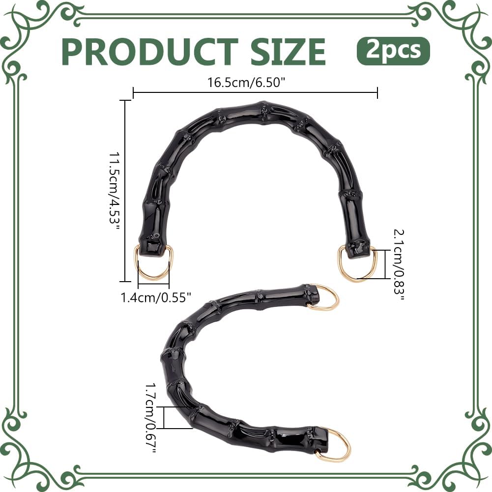 PH PandaHall 2PCS Handbag Handles, Plastic U-Shape Bag Handle Replacement Strap with Alloy D-Ring Clasp for Shoulder & Crochet Bag, Black - Image 2