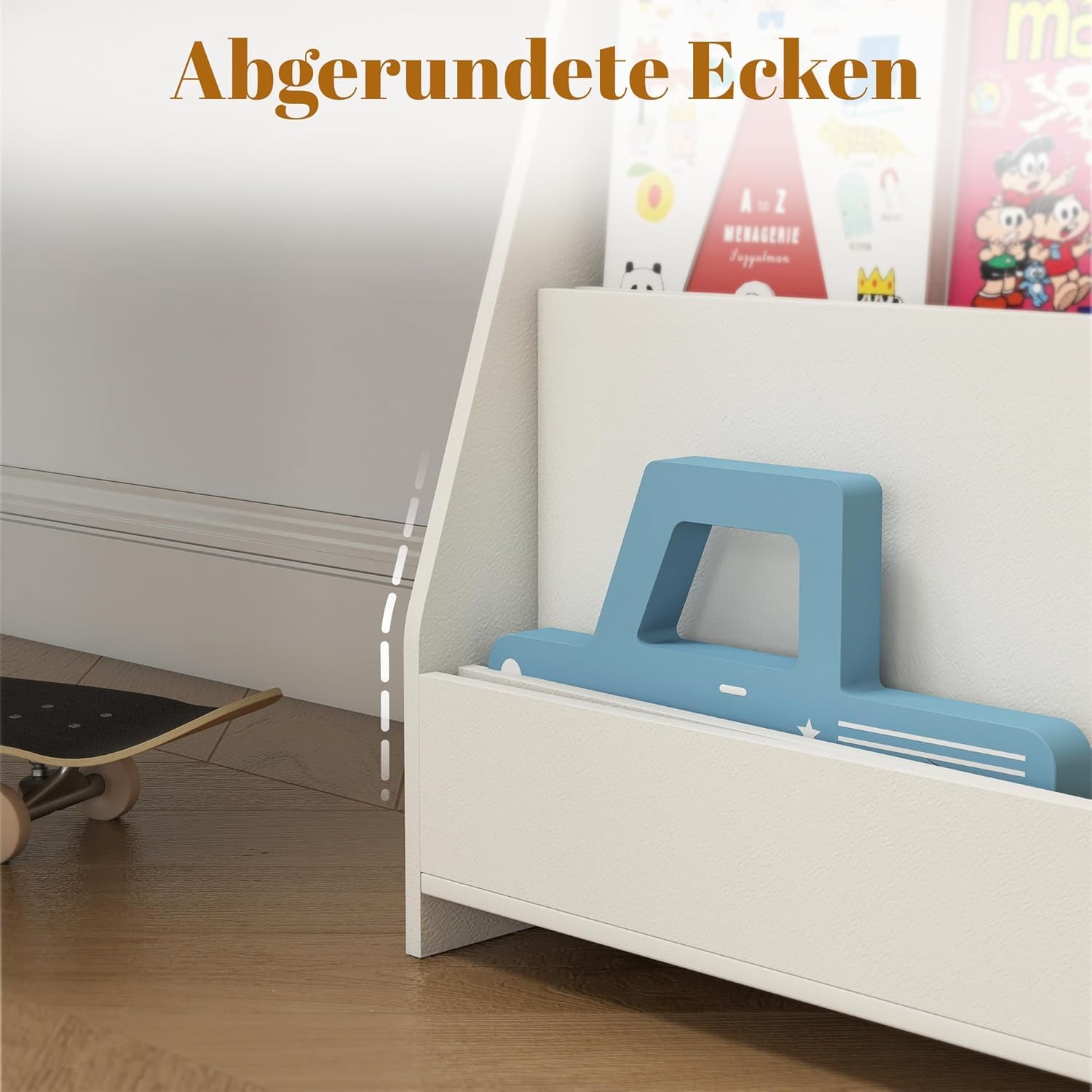 4 Ebenen Bücherregal Kinder Montessori – 88cm Höhe fürs Kinderzimmer | Kinderfreundlich, Leicht greifbar, Lesefördernd, Stauraumstark, Offen