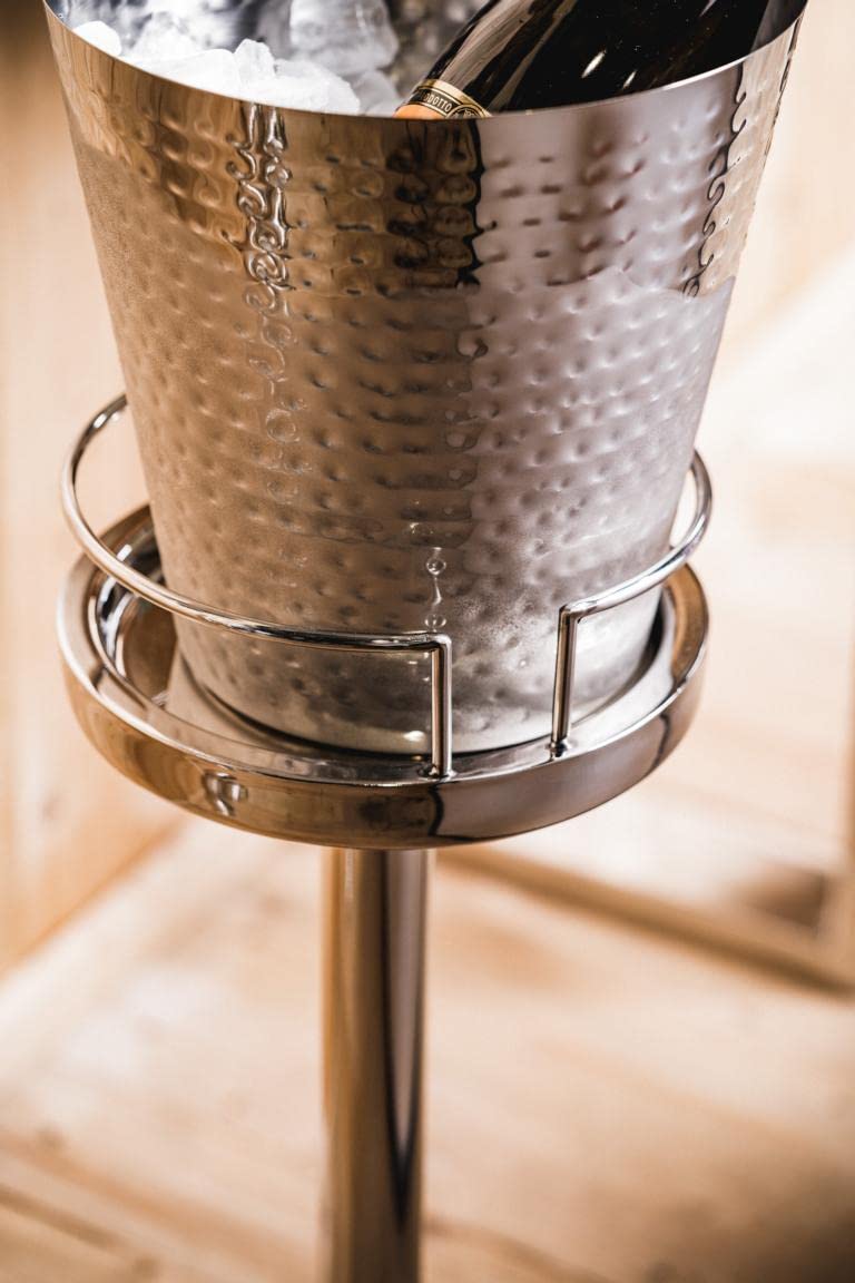 Rafraîchisseur de champagne sur pied, refroidisseur de vin avec support, refroidisseur de bouteilles, refroidisseur de bouteille en acier inoxydable argenté pour fêtes – vin et champagne – XL 80 cm
