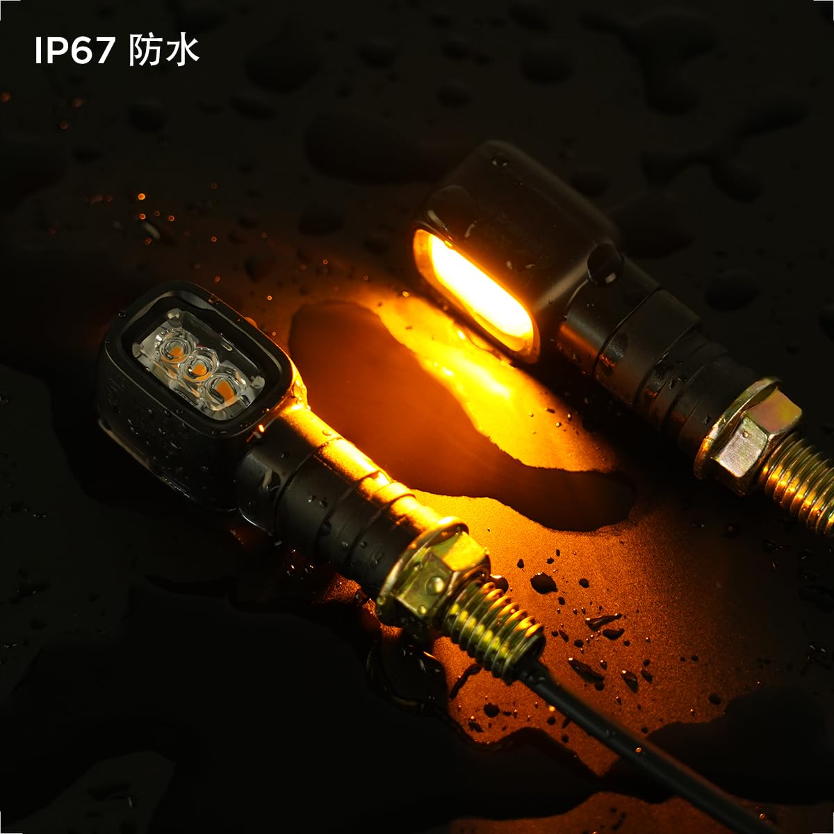 Evermotor 極小バイク led ウインカー 高輝度方向指示器 E24認証 車検対応 M10 汎用 12V 小型 ミニウインカー バイク 角型 防水 IP67 カスタム用 スモーキーブラック 2個セット（3LED） - 4