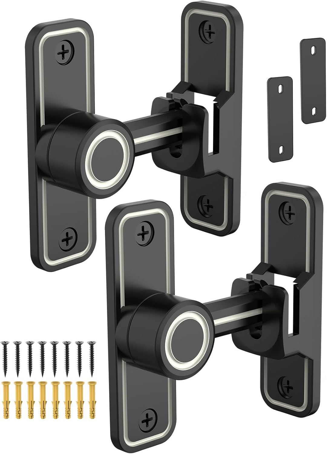 Heavy Duty Gate Latches 90 Degree Right Angle Barn Door Lock, Anti-Theft Sliding Door Lock Latch for Wooden Fence Garden Bathroom Outdoor Garage Window Include Screw (Luminous Black - 2 Pack)
