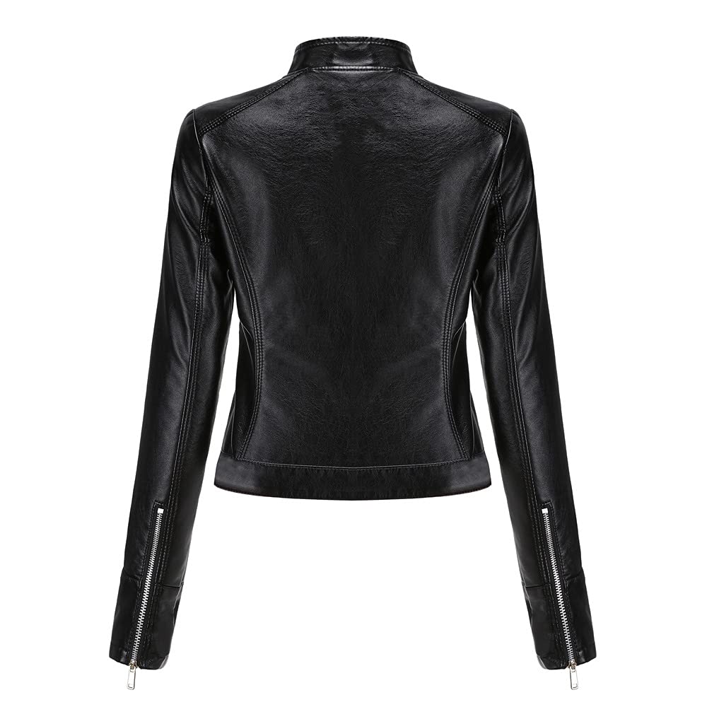 Valin Damen Kunstleder Kurze Bikerjacke Stehkragen Jacke,EU 38-48