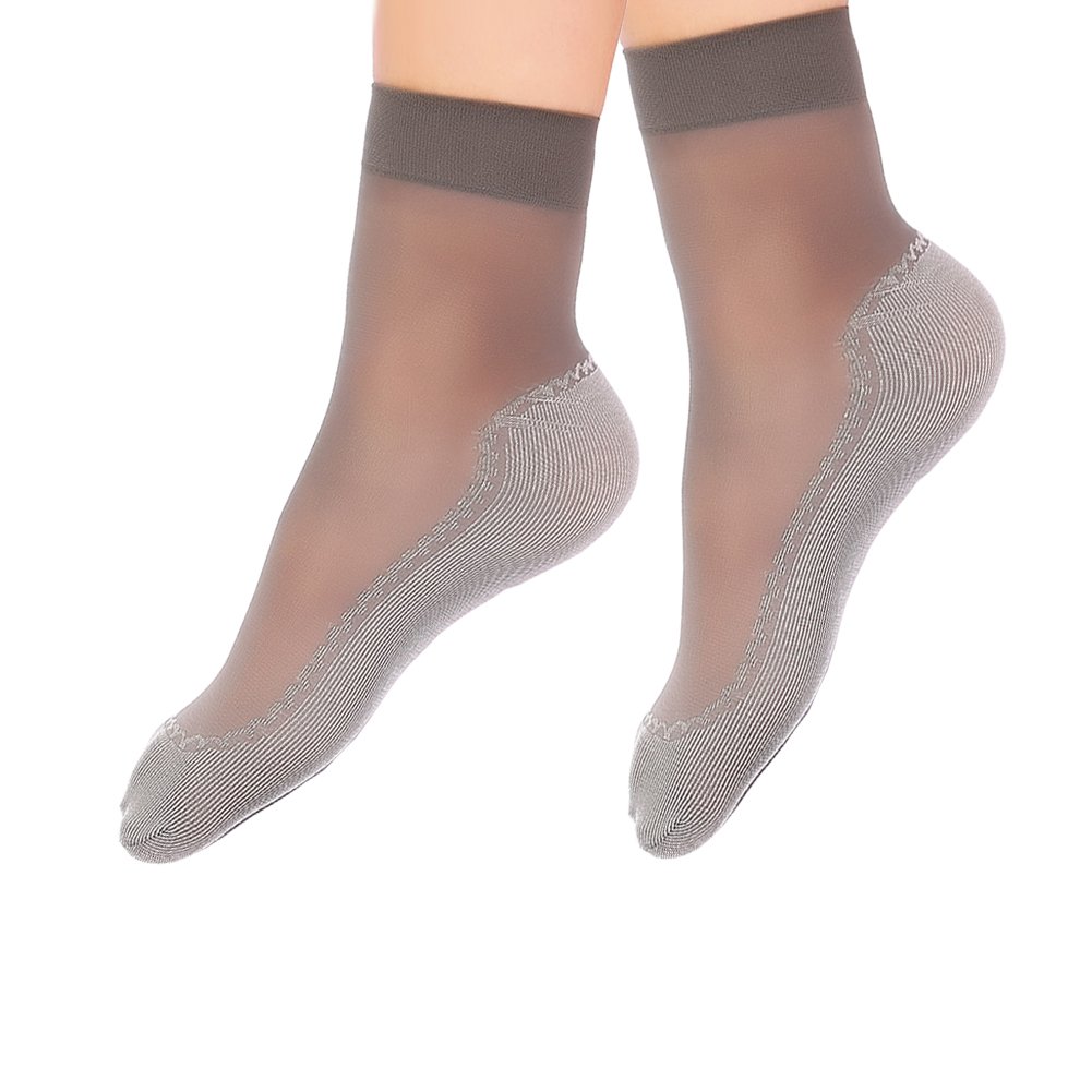 JYOHEY 5 Pairs Pop Socks with Cotton Soles Silky Non Slip Socks Ladies Soft Sheer Socks for Women (Black,Nude,Grey)