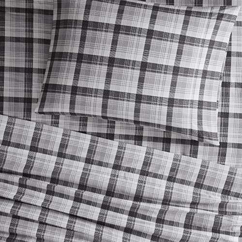 Image of Woolrich Cotton Sheet Set Cottage Charms Print, 100% Cotton Flannel Sheets Warm & Fuzzy Bedding Set Queen Size Sheets, Fitted Pocket Fits Up to 14 inch Mattress, Queen Grey Plaid, 4 Piece