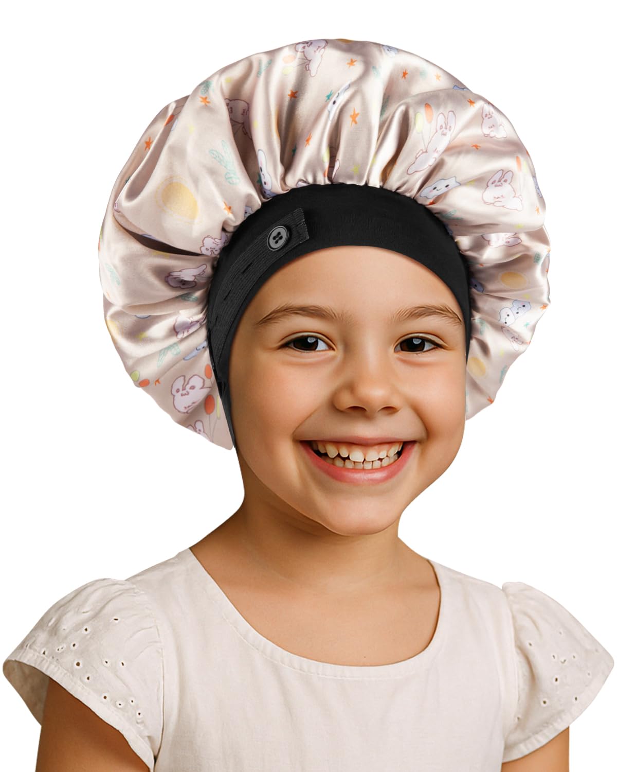 Baby-Haube, weiche Seide Satin Haube für Mädchen Jungen Kleinkind, Double Layer breite elastische Band Kinder Schlafmütze, einstellbare rosa Nacht Hut für Kleinkind Kind natürliches Haar lockiges Haar