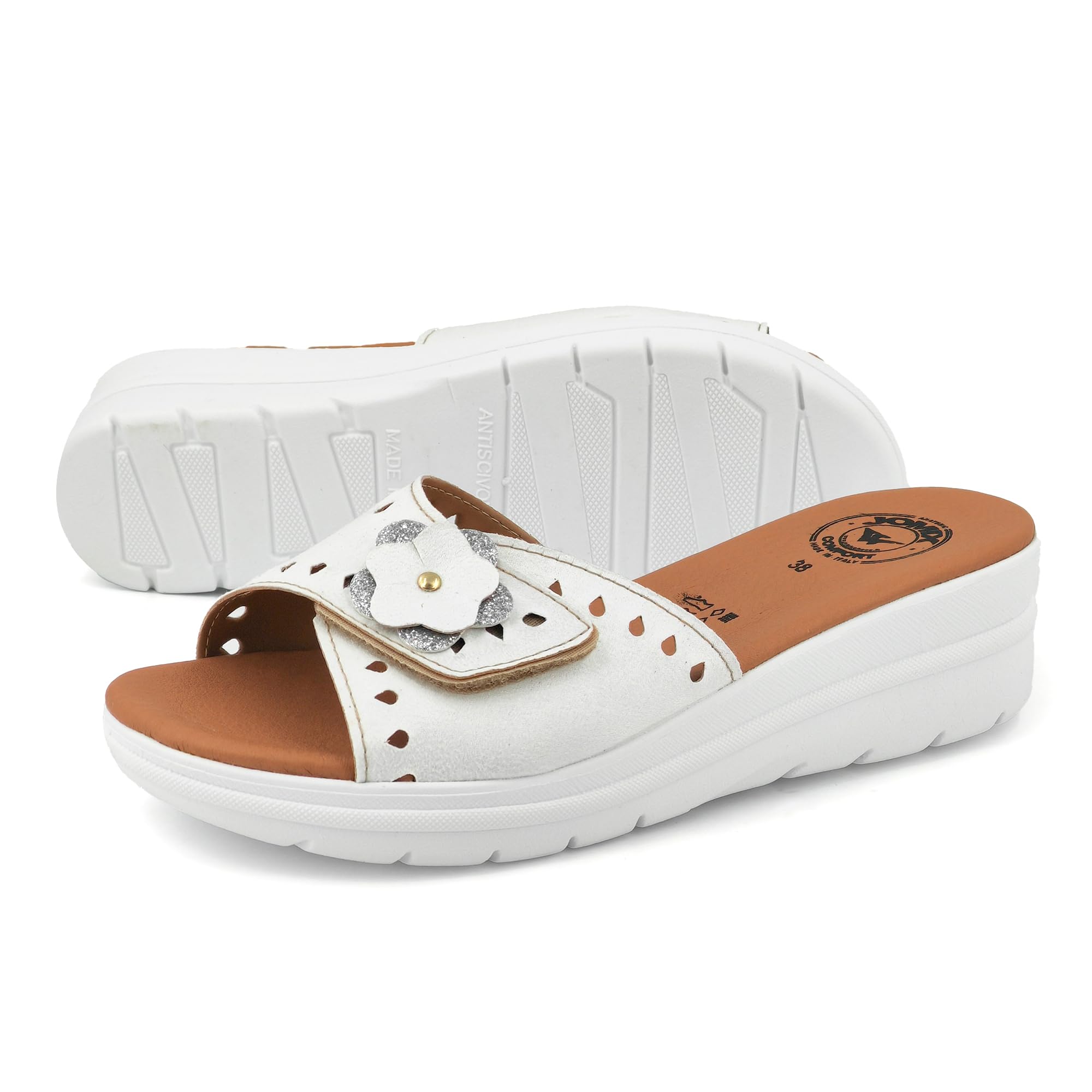 JOMIX Ciabatte Donna Estive Anatomiche Pantofole Zeppa a Strappo Regolabile Comode da Casa Made in Italy