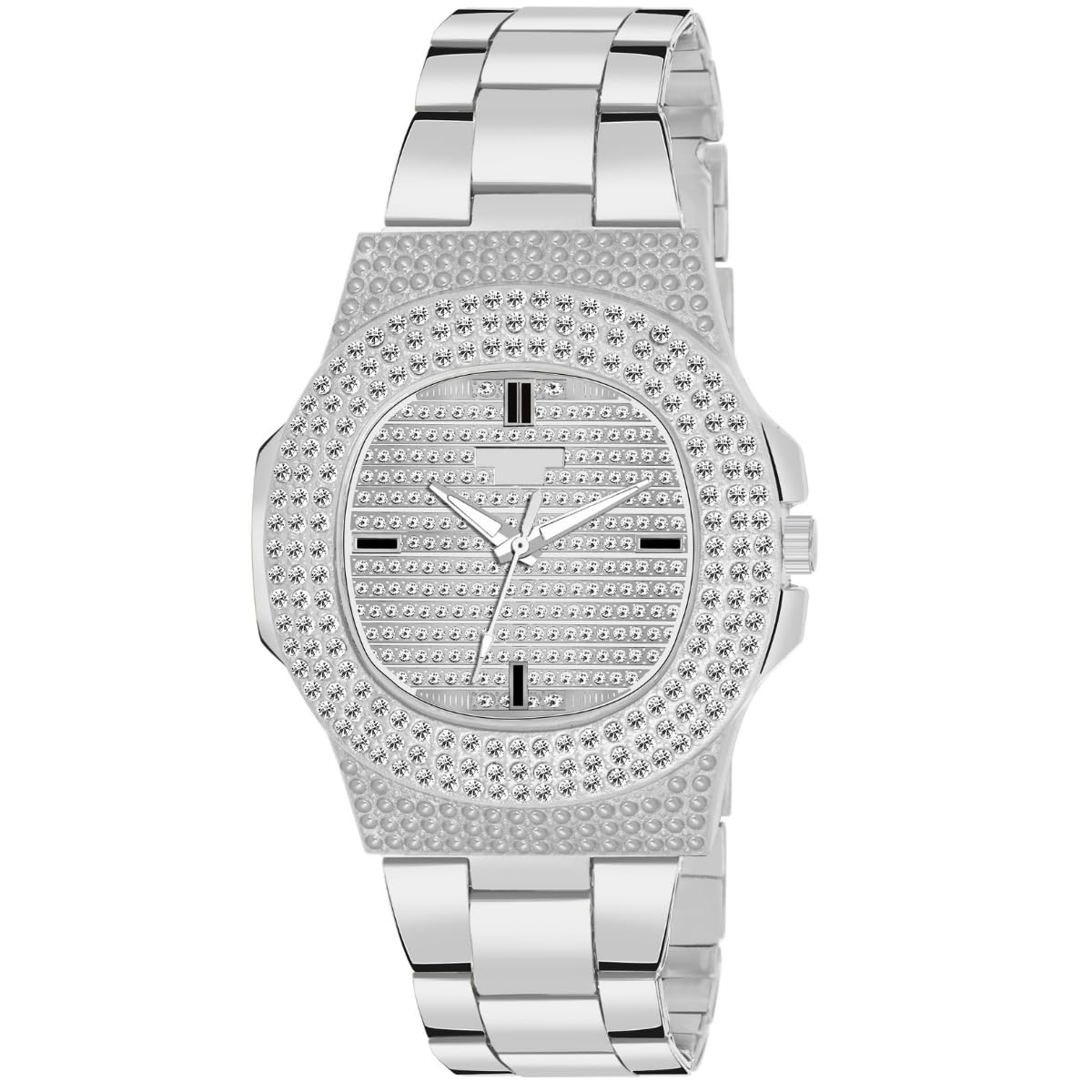 ON TIME OCTUS Diamond Analogue Mens Watch MN-148 (SilverDial Silver Colored Strap) (B0C9LVTC81) Amazon Price History, Amazon Price Tracker