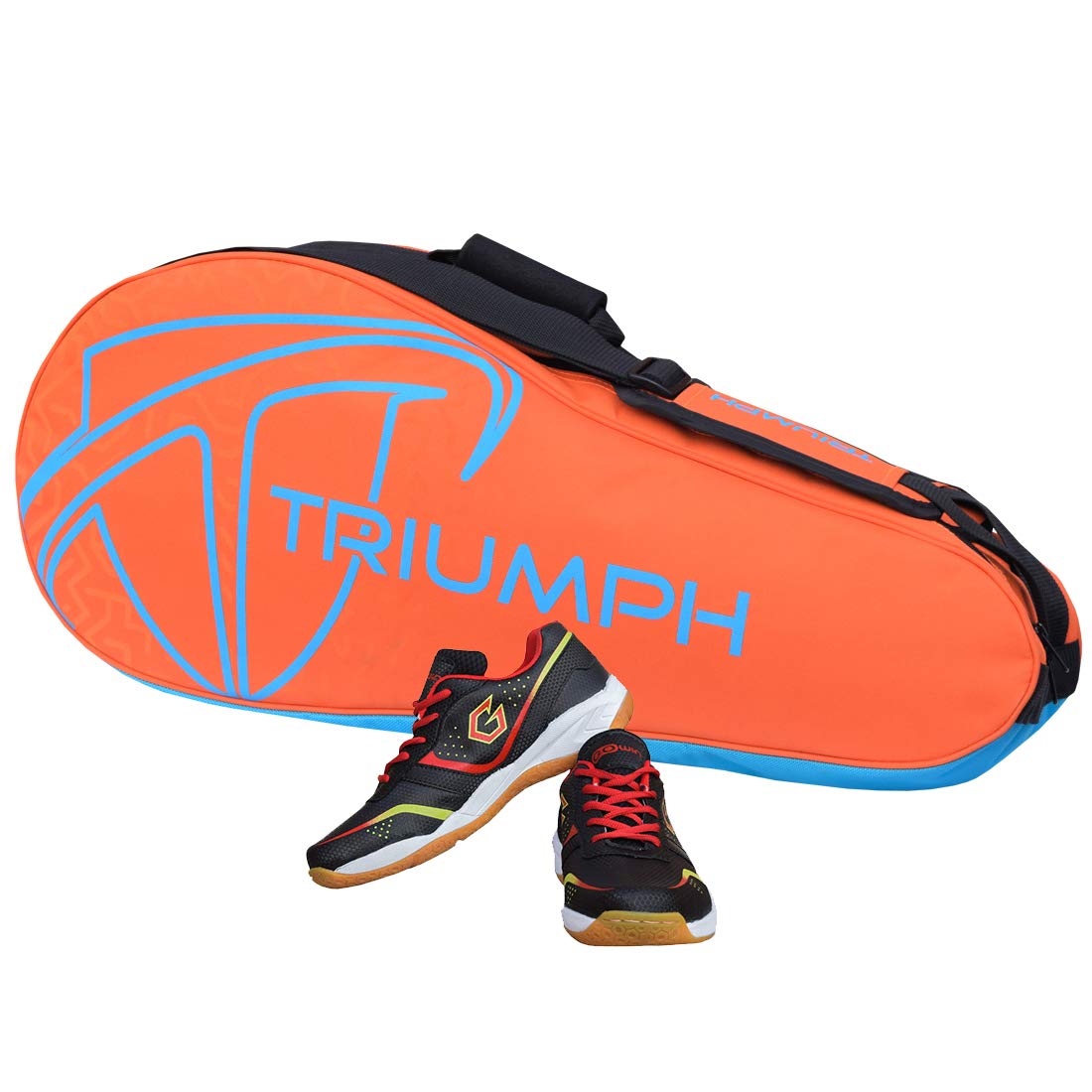 Gowin Badminton Shoe Smash Black Size-13 Kids with Triumph Badminton Bag 303 Orange/Sky-image-43
