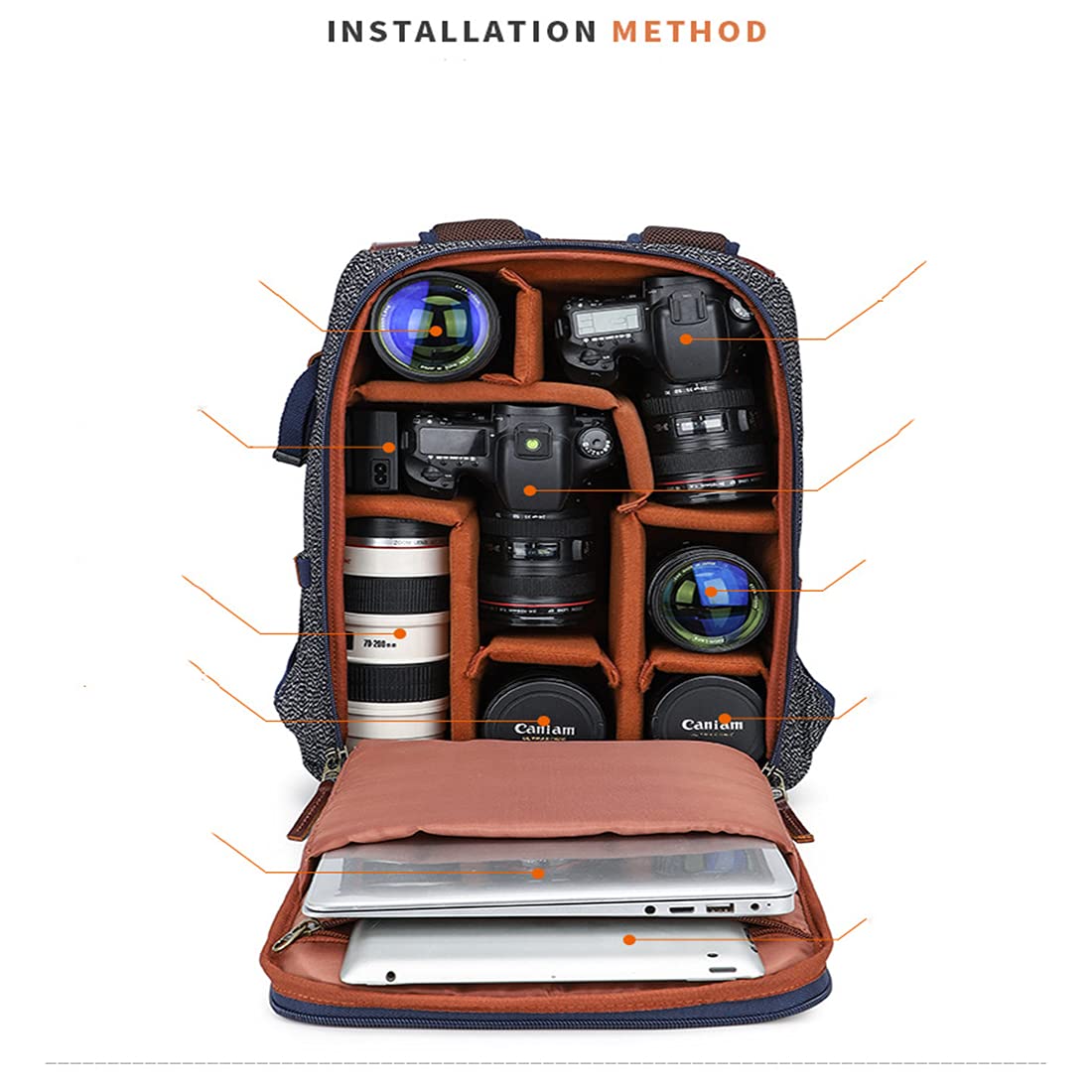 Backpack Camera Plecak Professional SLR Torba kamery Wodoodporna odporna na wstrząsy, Case kamery Kompatybilny dla fotografa, Beige, 32.0 cm * 16.0 cm * 46.0 cm