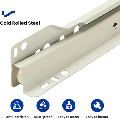 Miniatura 2 de LONTAN Diapositivas para cajones de montaje inferior de 12 pulgadas, estilo europeo, rieles de cajón blancos, correderas de cajón de montaje