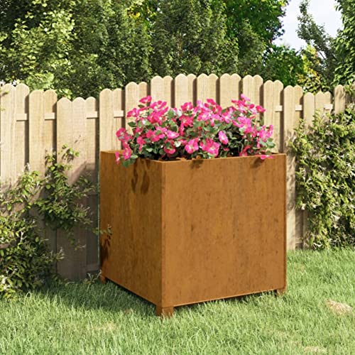 Homgoday Jardinera con Patas Acero corten Oxidado 49x47x50 cm, Jardinera Macetero Recipiente Flores Plantas Soporte Jardín Patio Terraza Balcón Decoración Adornos
