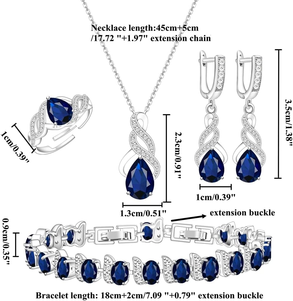 LMXXVJ Jewelry Set for Women,Teardrop Cubic Zirconia Necklace Earrings Adjustable Ring Bracelet Jewelry Set Formal Jewelry Gift - Image 6