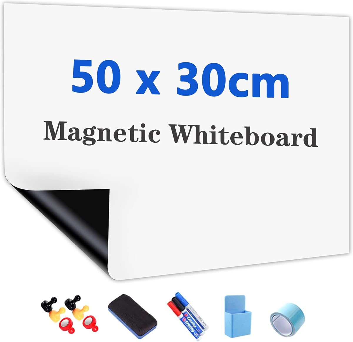 Whiteboard Folie, 50 x 30 cm, magnetisch selbstklebende Weißwandtafel Folie, Whiteboard Sticker DIY, inklusive Marker, Schwamm und Magnete, für Schule, Büro und Zuhause