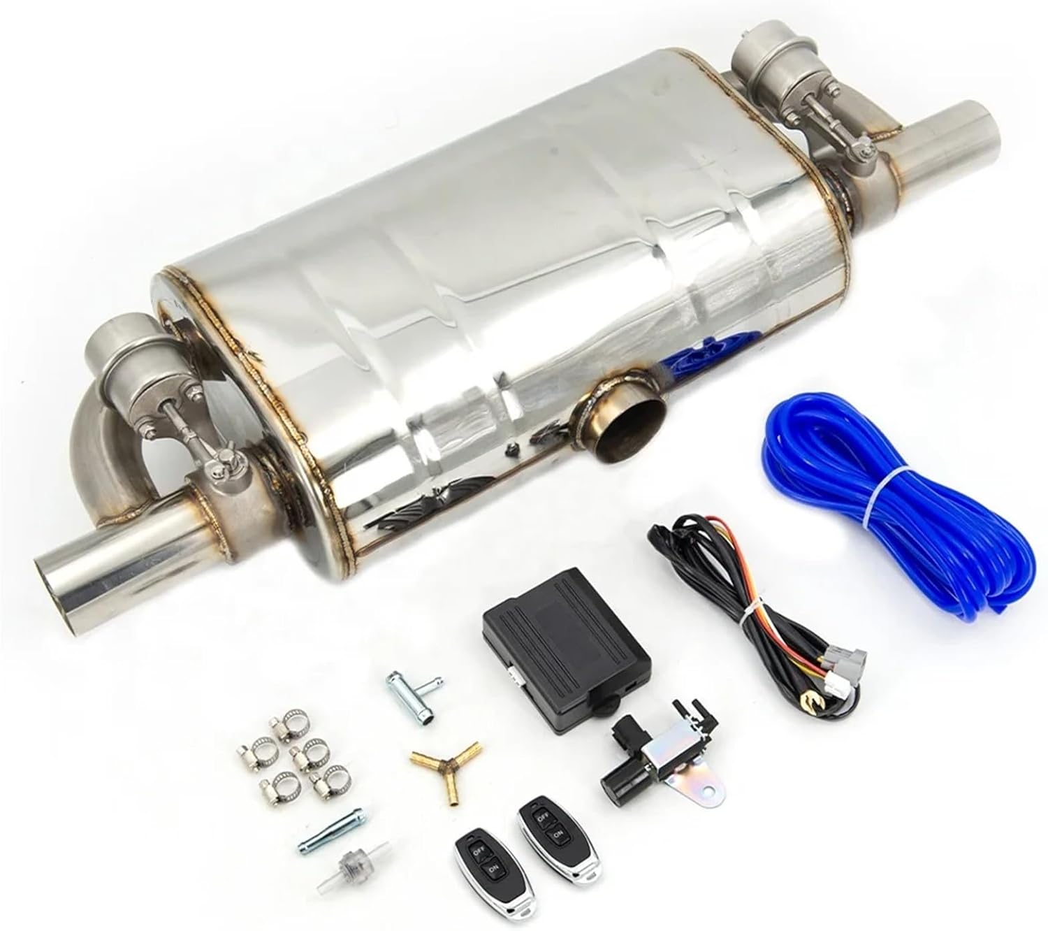 Universal T Shape Car Exhaust Pipe Vacuum Pump Variable Valve Mufflers Remote Control One Inlet Two Outlet 51MM 63MM 76MM(6pcs)