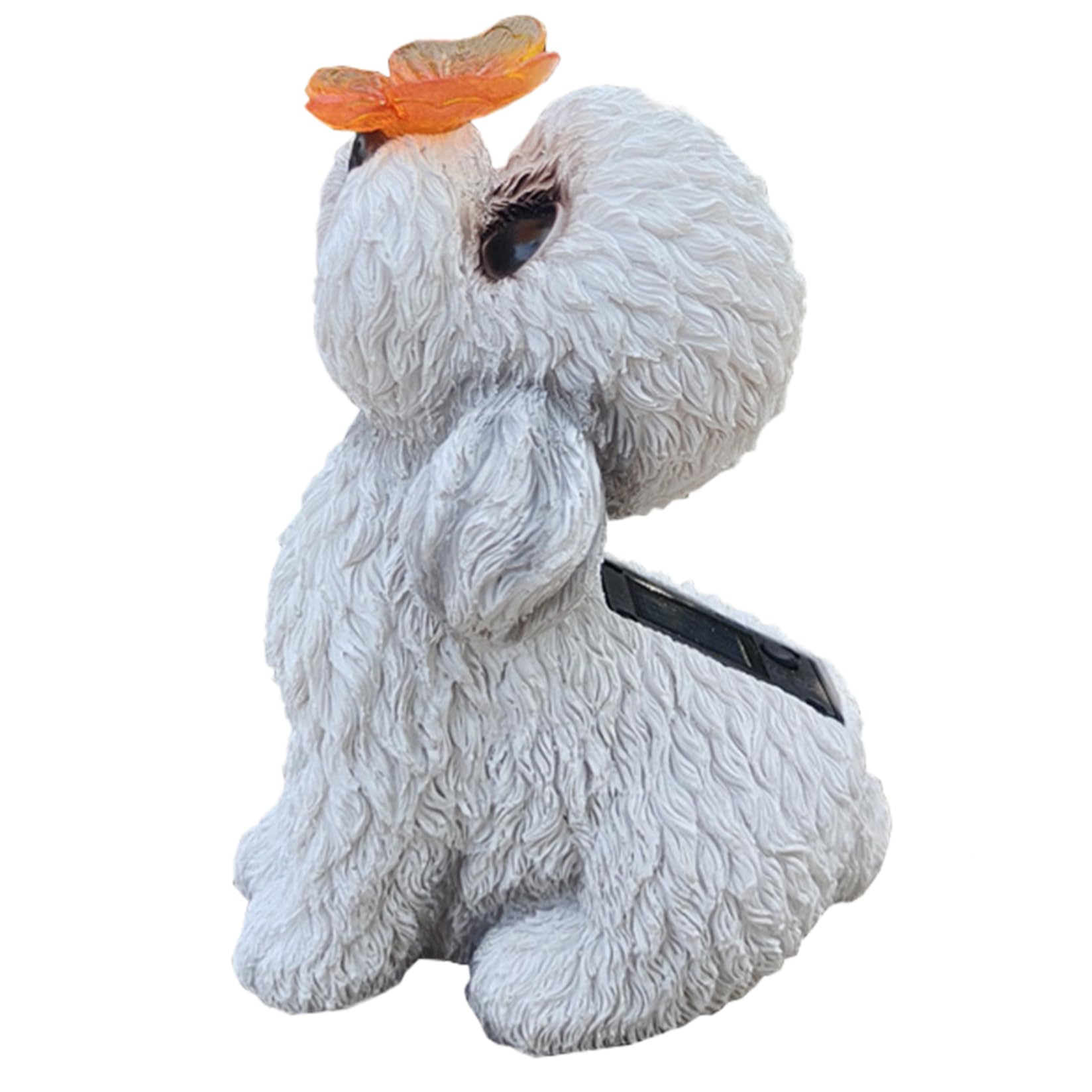 Statue de chien d'extérieur en résine étanche avec papillon solaire de 14 cm pour jardin